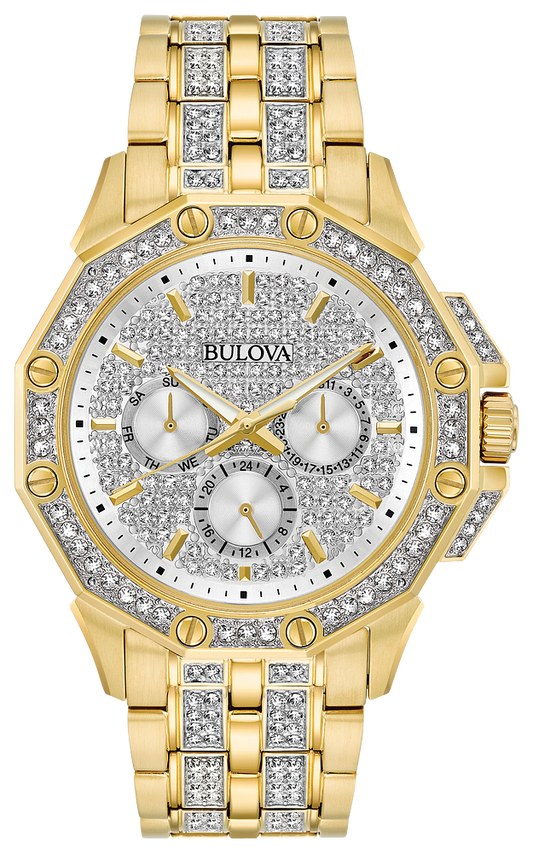 Bulova Octava Crystal Gold Tone Mens Watch 98C126