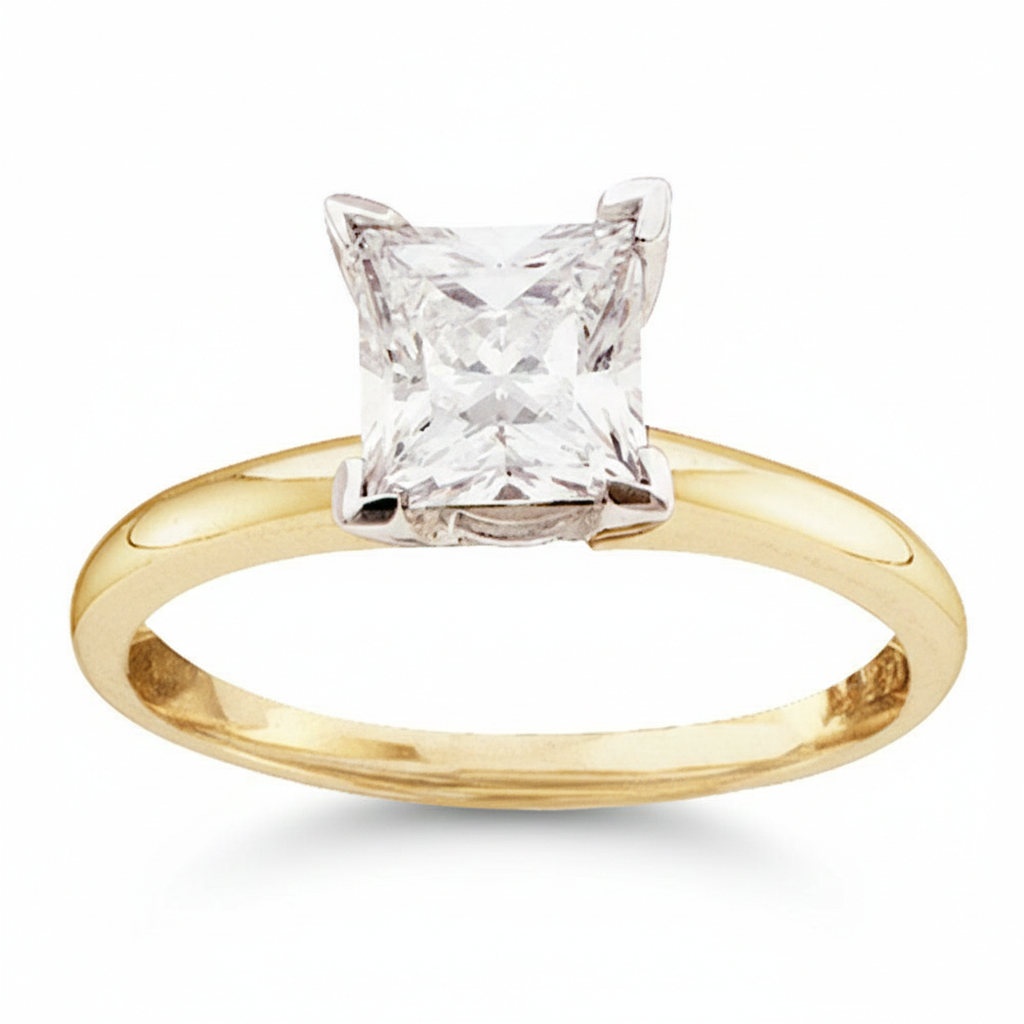 14K Gold Princess Cut Engagement Diamond Solitaire Ring 0.50ctw