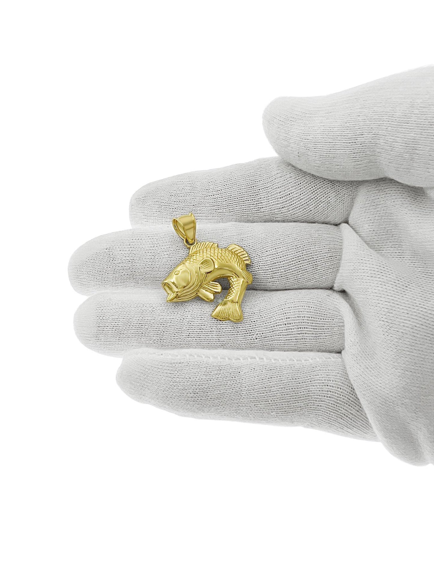 Sea Bass Fish Pendant Charm 10k Yellow Gold 1.2 inch