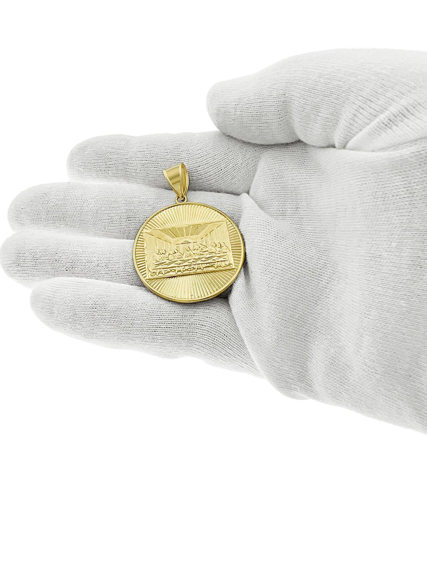 Last Supper Round Pendant Charm 10k Yellow Gold 1.8 inch