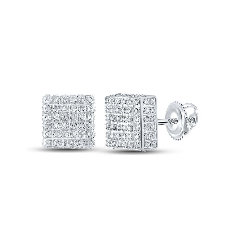 0.50ctw Diamond Square Cluster Stud Earrings 10k White Gold Mens Screw Back