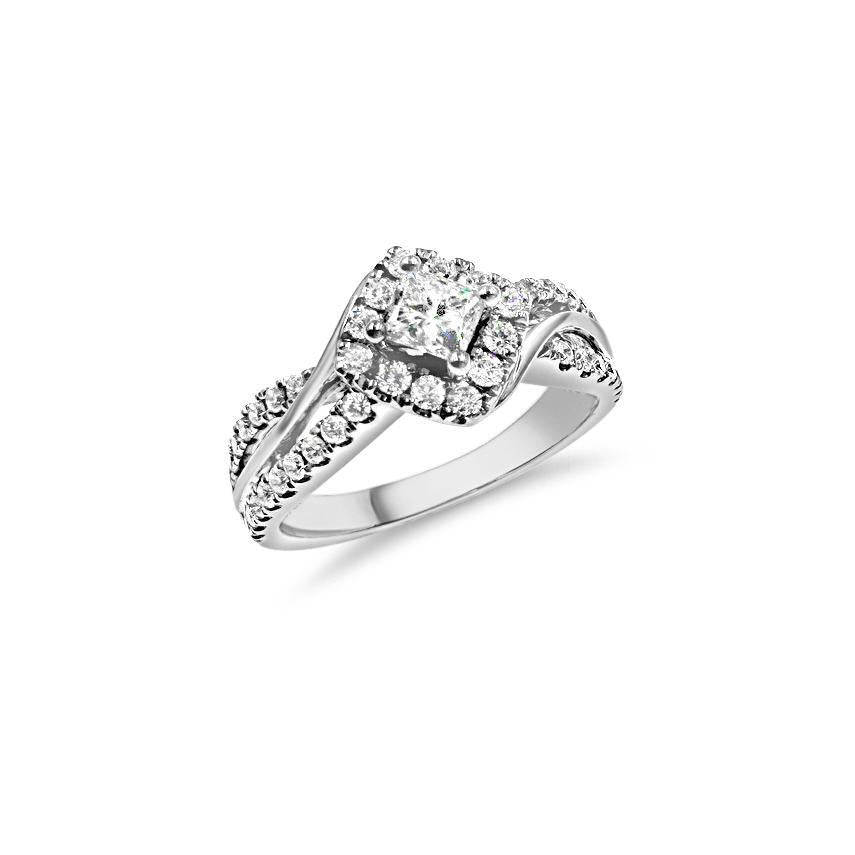 0.79 cttw Diamond Princess Engagement Ring 14k White Gold Split Shank Band