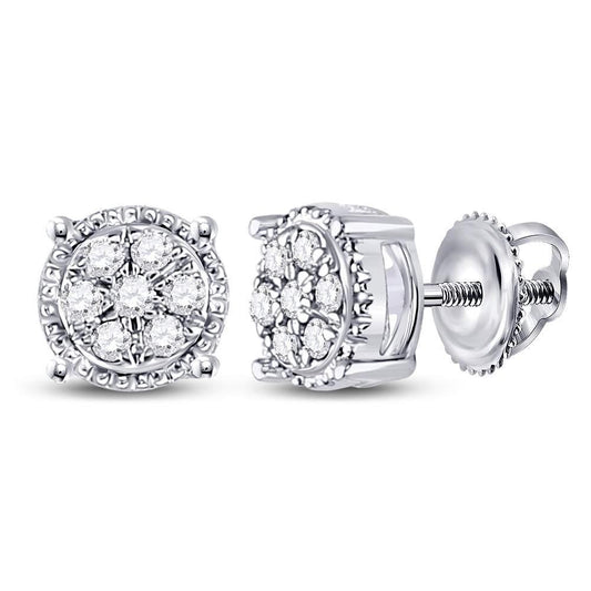 Diamond Stud Earrings 10K White Gold Round Cluster Screw Back