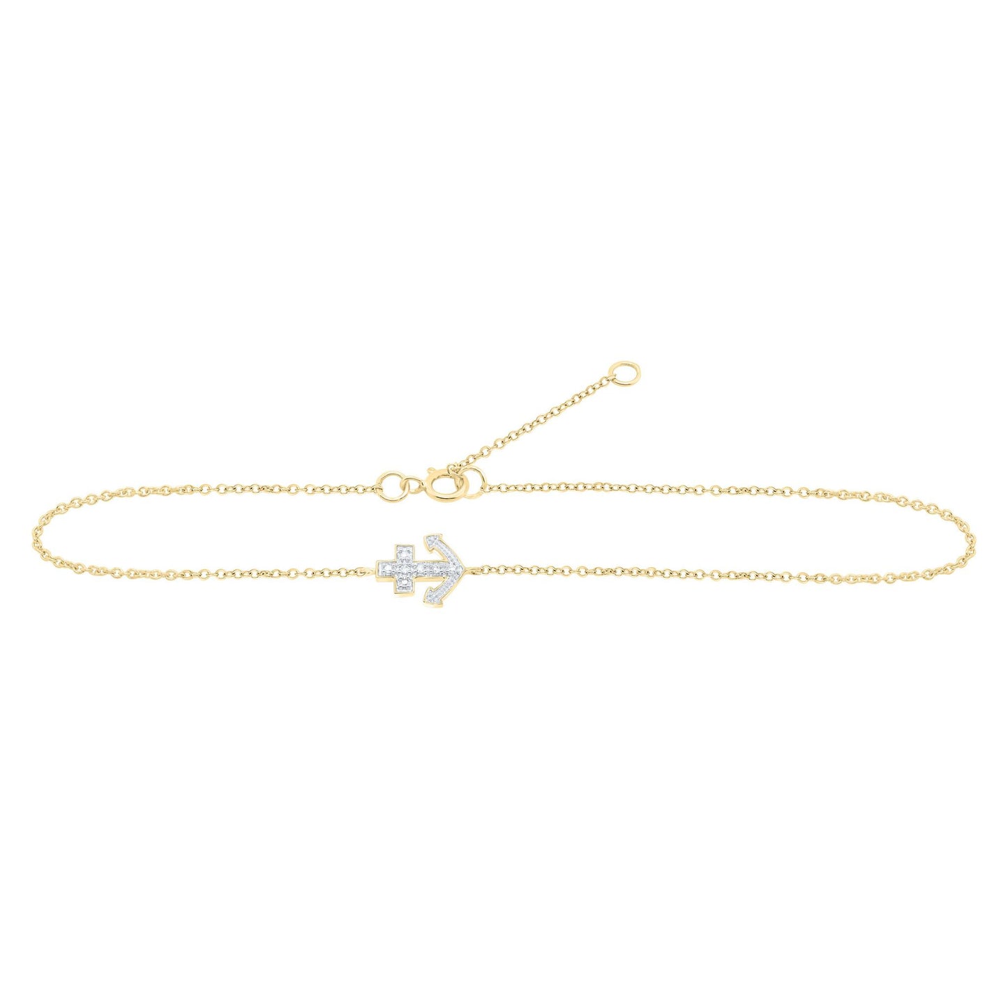 Diamond Anchor Anklet Bracelet Ankle 10k Yellow Gold 9 inch