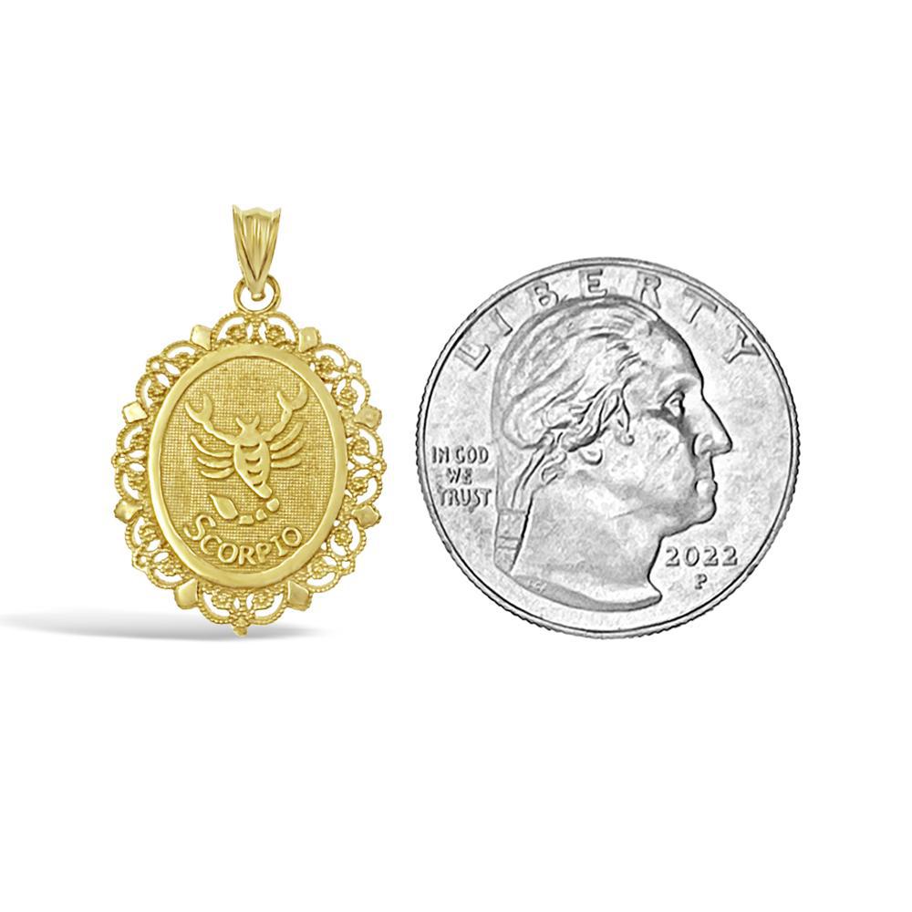 14k Yellow Gold Scorpio Pendant Zodiac Star Sign Charm 1 inch