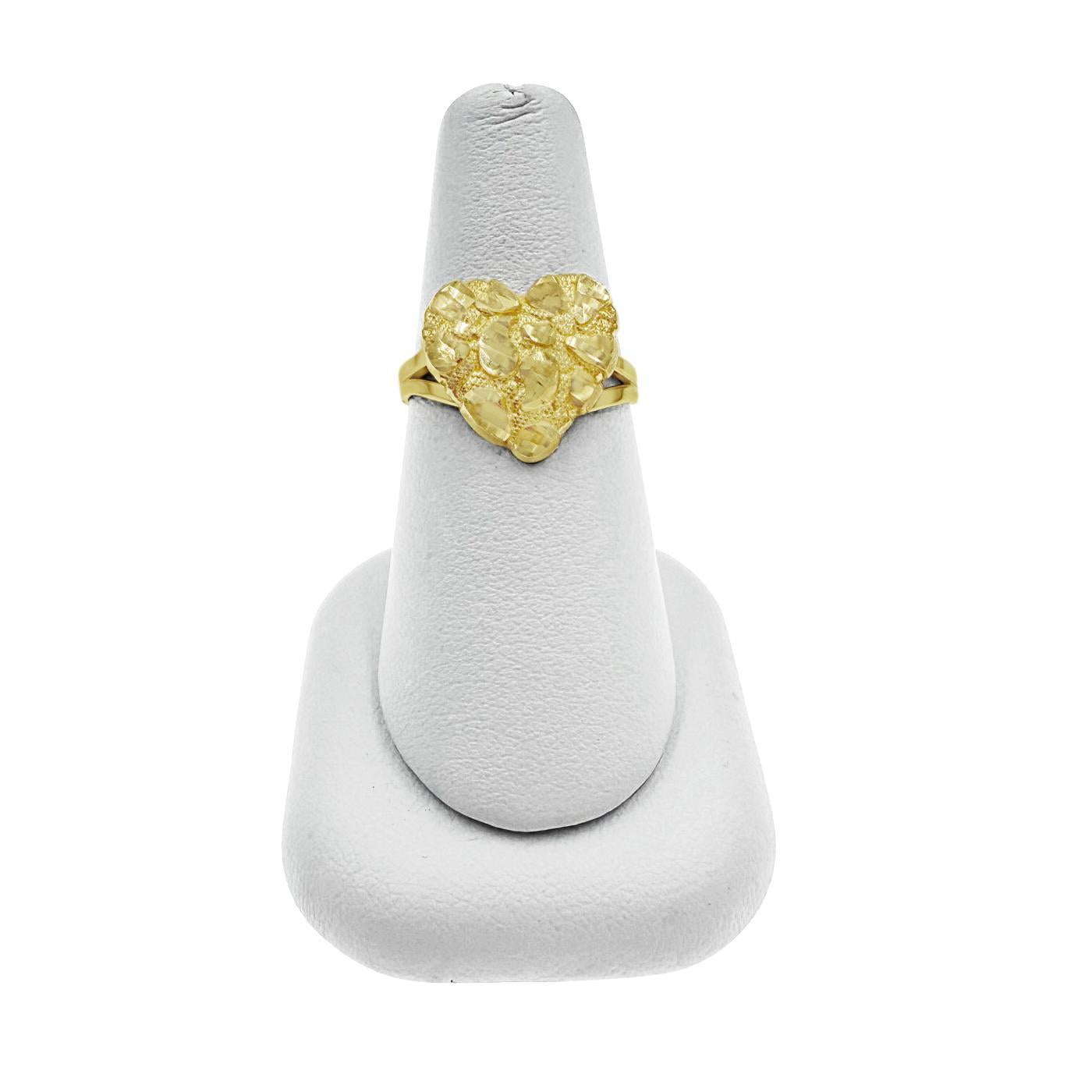 10k Yellow Gold Nugget Heart Ring Women Textured Statement Jewelry