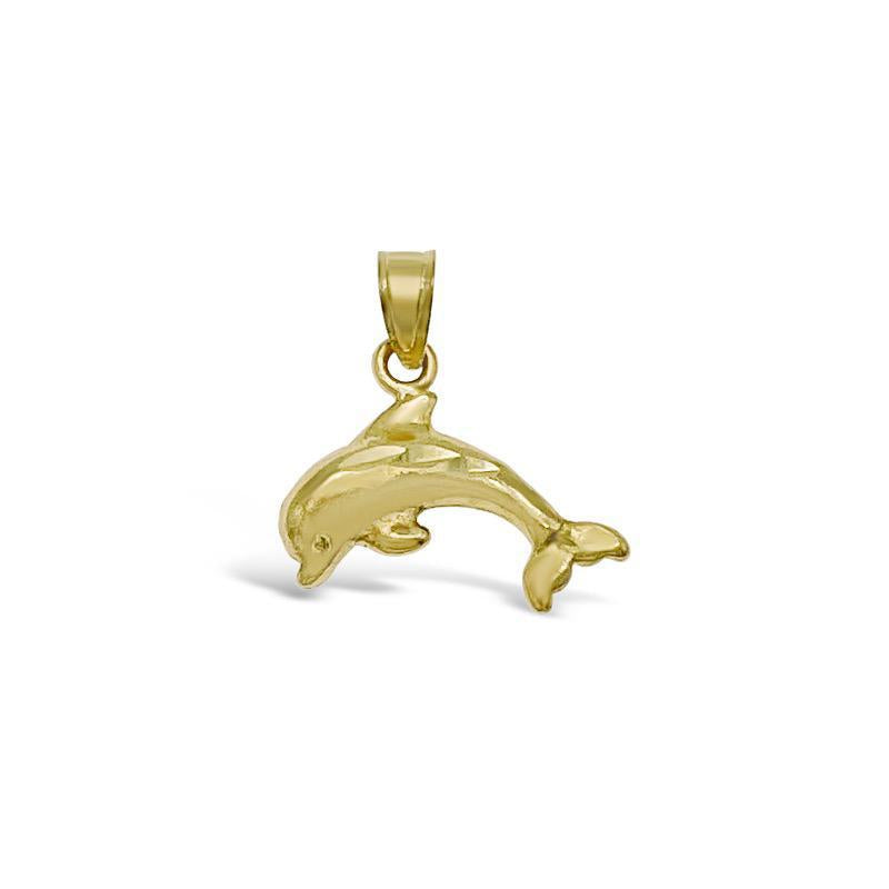 Dolphin Pendant Real 10k Yellow Gold Charm 0.6 inch