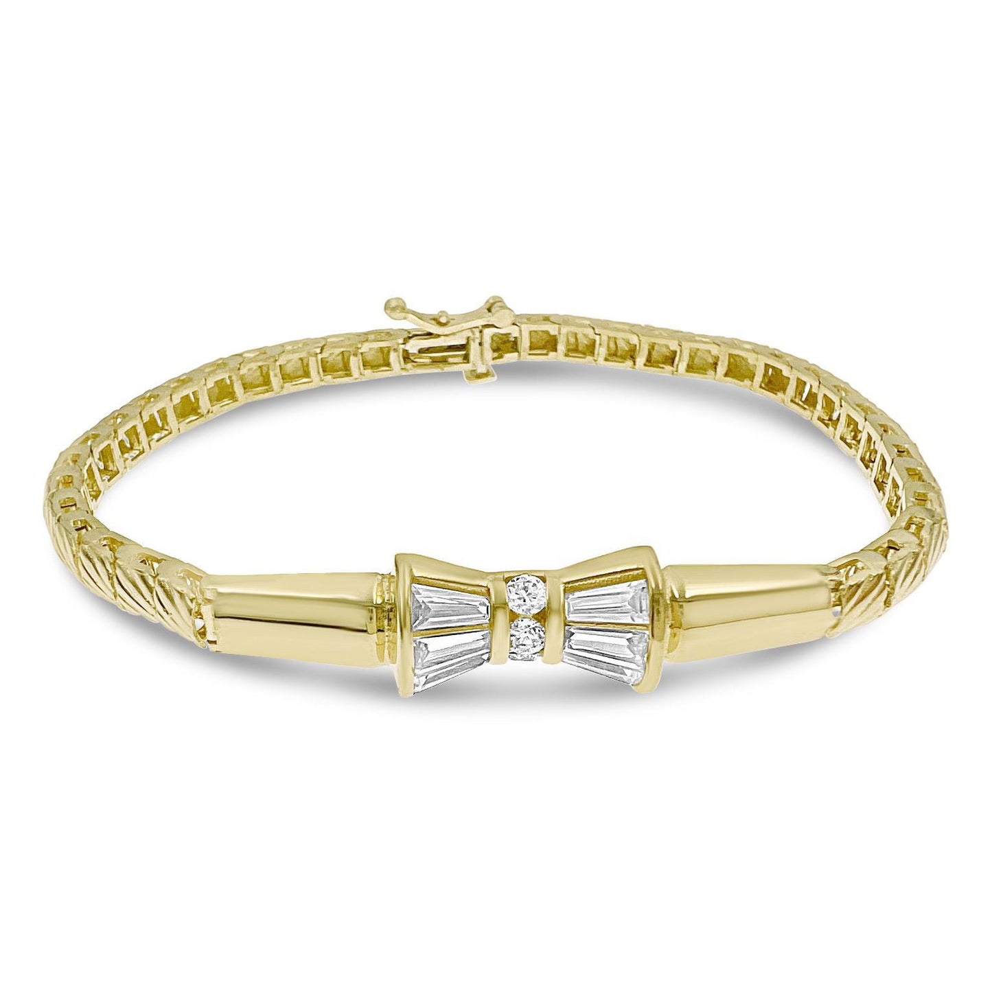 10k Yellow Gold Bar Link Bracelet CZ