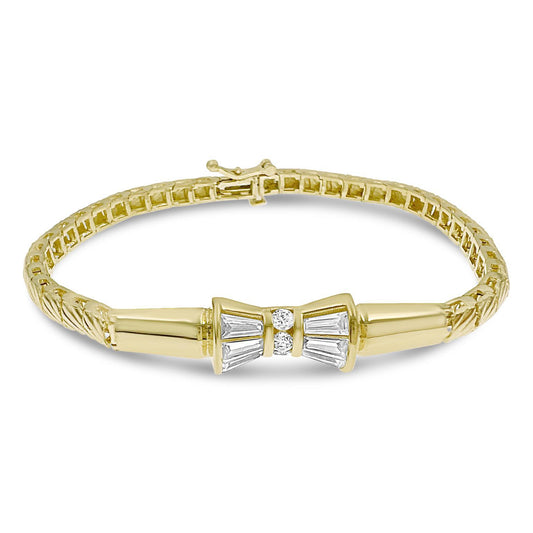 10k Yellow Gold Bar Link Bracelet CZ
