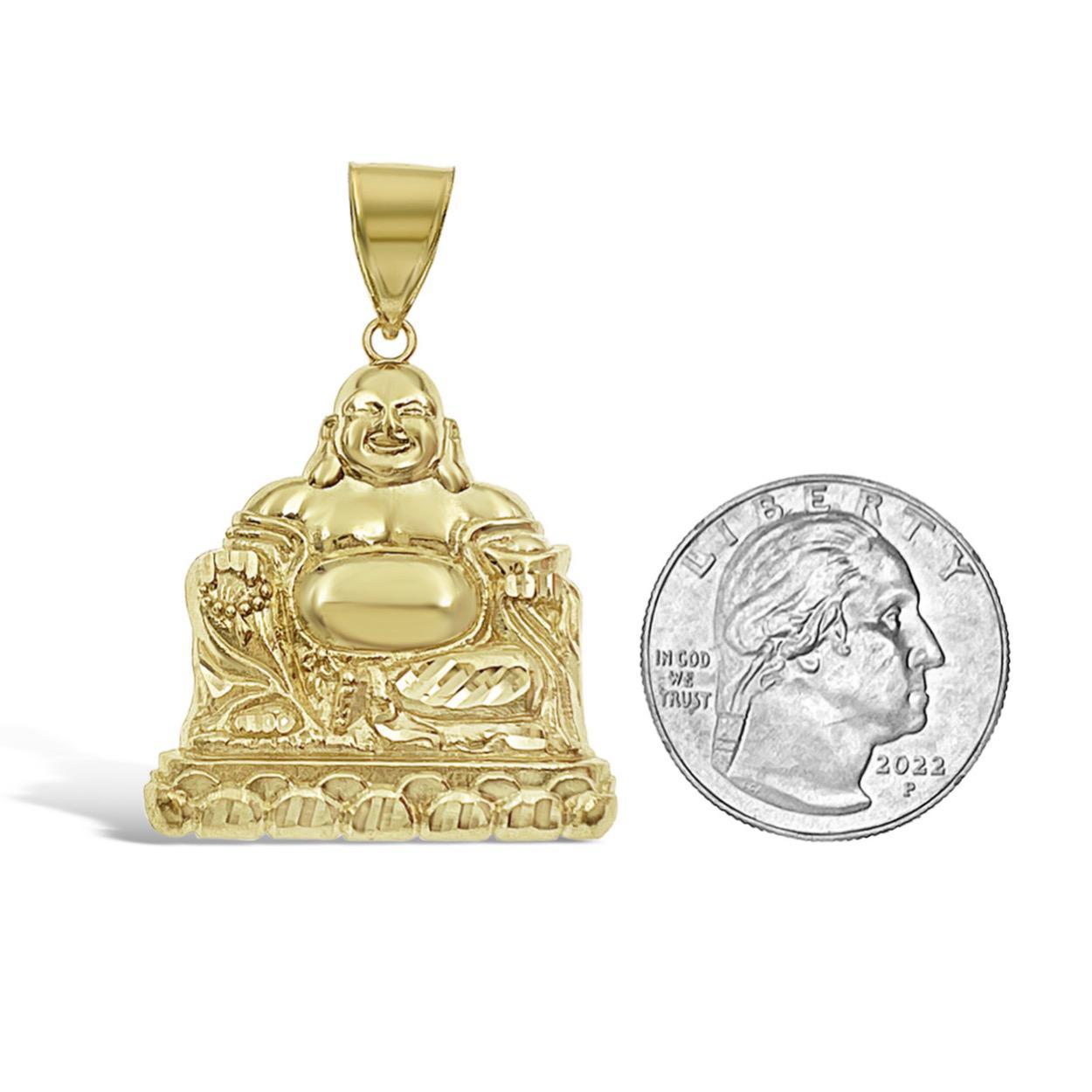 10k Yellow Gold Buddha Pendant Charm 1.7 inch