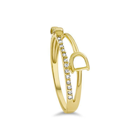 14K Yellow Gold CZ Split Shank Bow Horseshoe Ring
