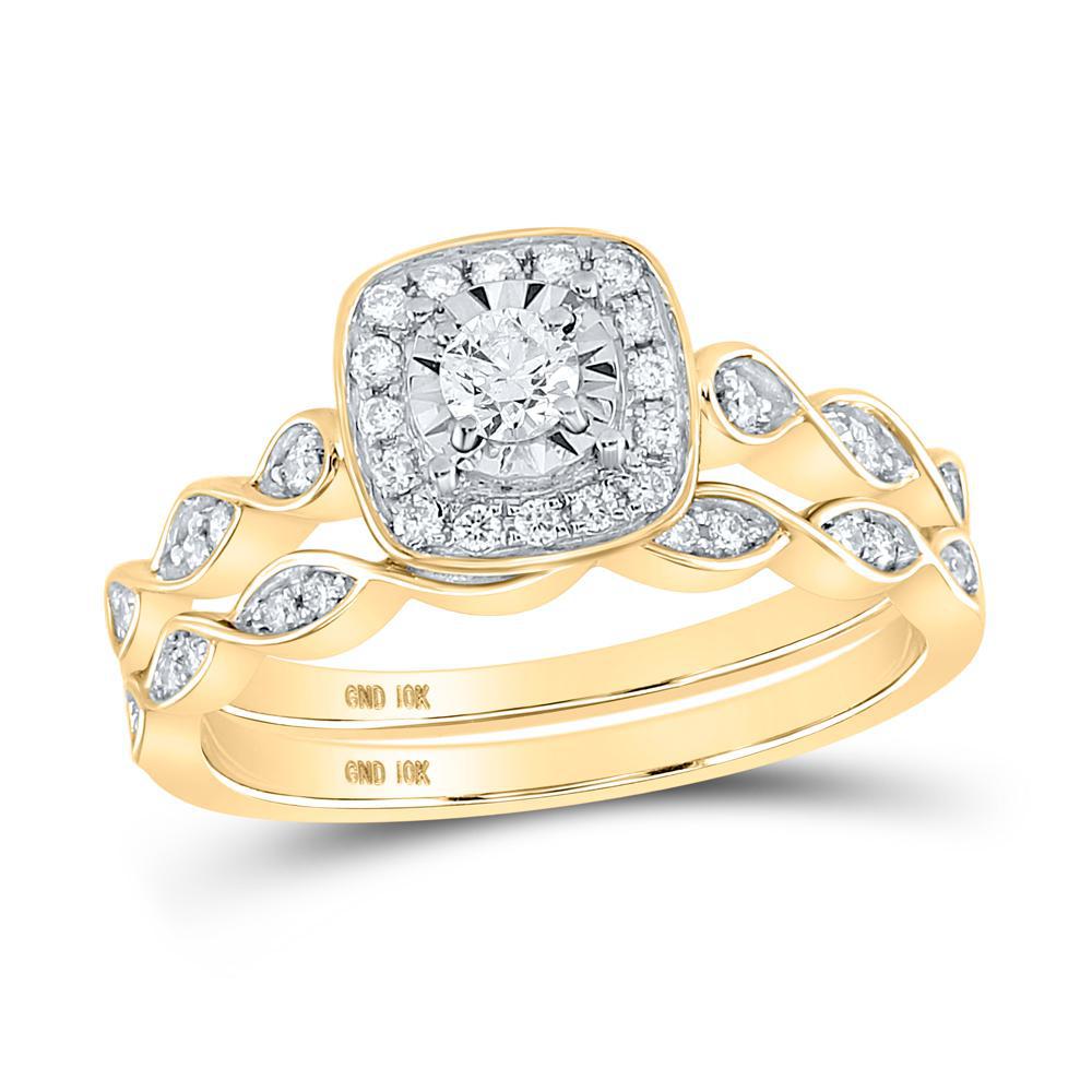 0.33ctw Diamond Cushion Bridal Wedding Ring Set 10k Yellow Gold