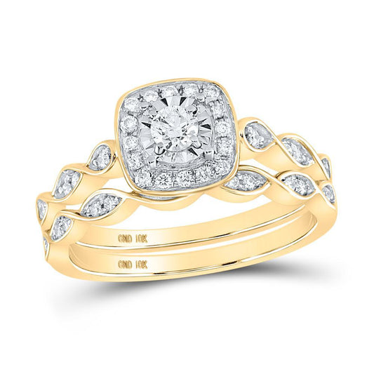 0.33ctw Diamond Cushion Bridal Wedding Ring Set 10k Yellow Gold