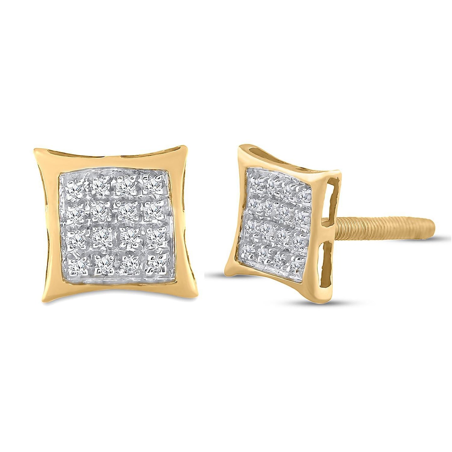 Diamond Square Kite Stud Earrings 925 Sterling Silver Yellow tone Screw Back