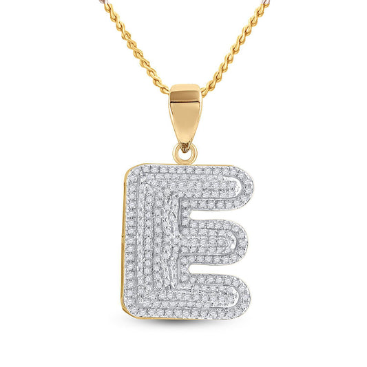 0.60ctw Diamond Bubble Letter E Initial Pendant 10K Yellow Gold