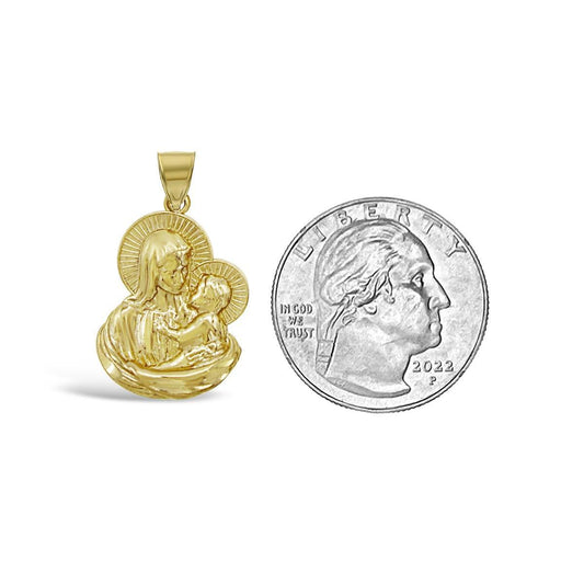 Mary and Baby Jesus Pendant 10k Yellow Gold