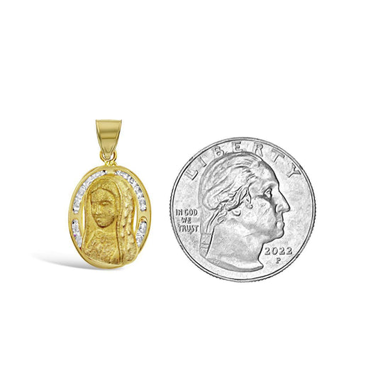 14k Gold Virgin Mary Oval Pendant Religious Charm
