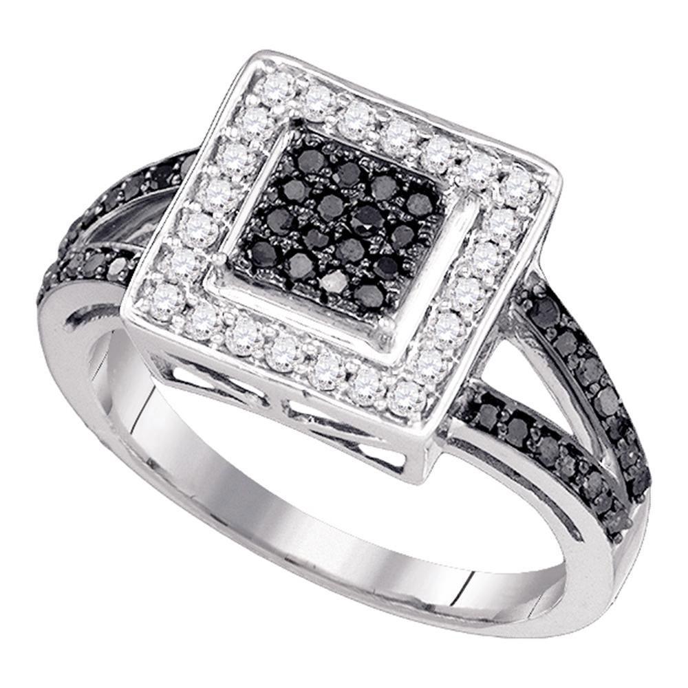 0.50ctw Black White Diamond Square Ring 10K White Gold