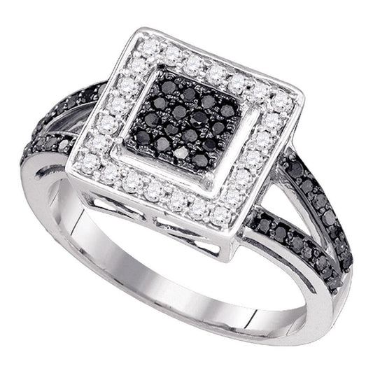 0.50ctw Black White Diamond Square Ring 10K White Gold