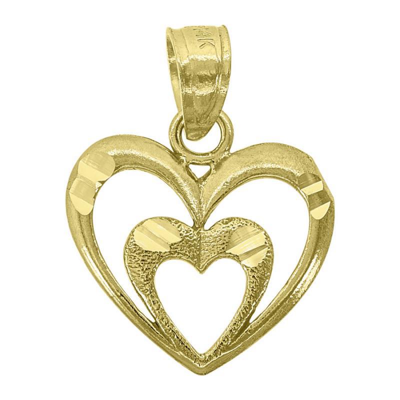 14K Yellow Gold Double Hearts Pendant Charm