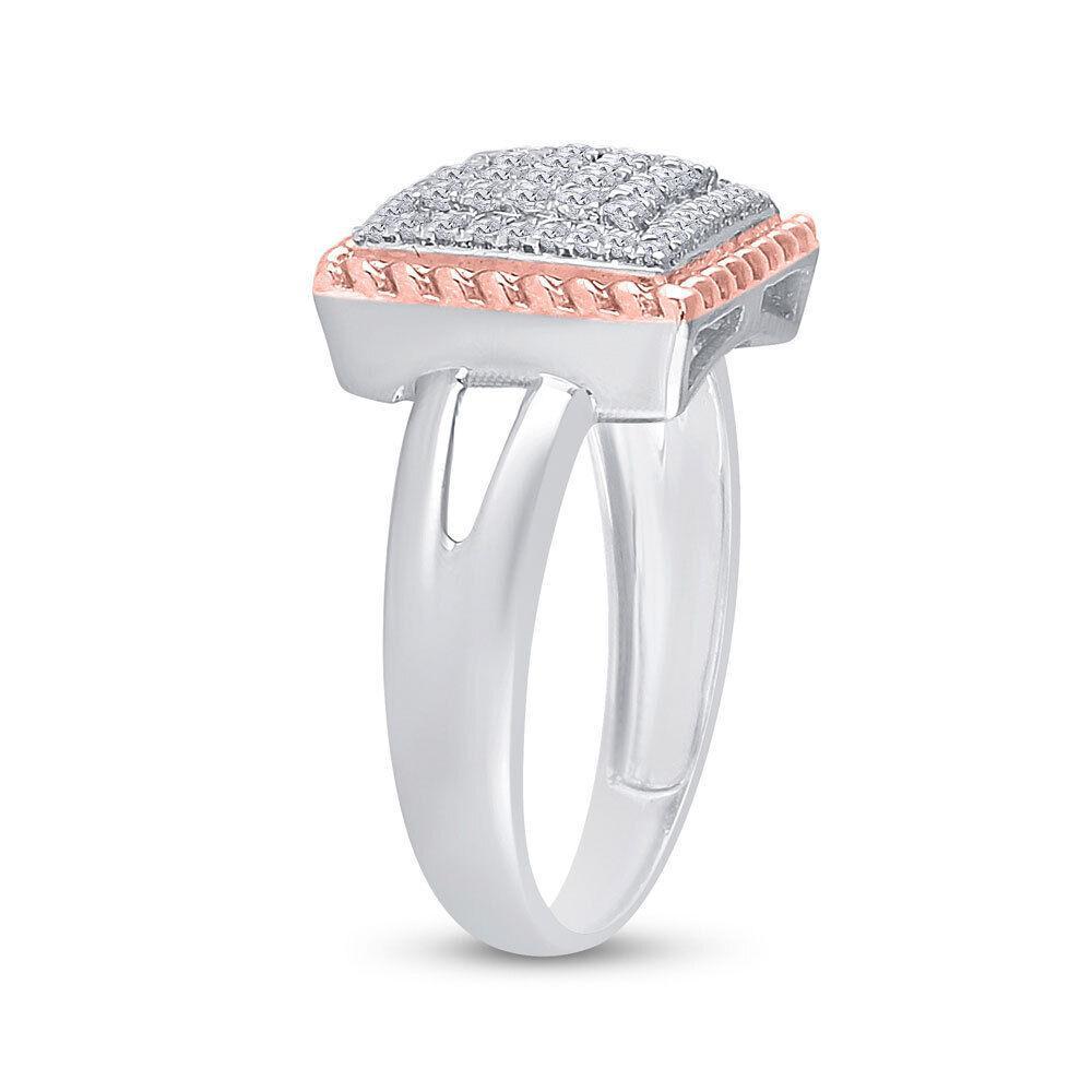 0.35 Cttw Round Diamond Rope Square Cluster Ring 10k Two Tone Gold