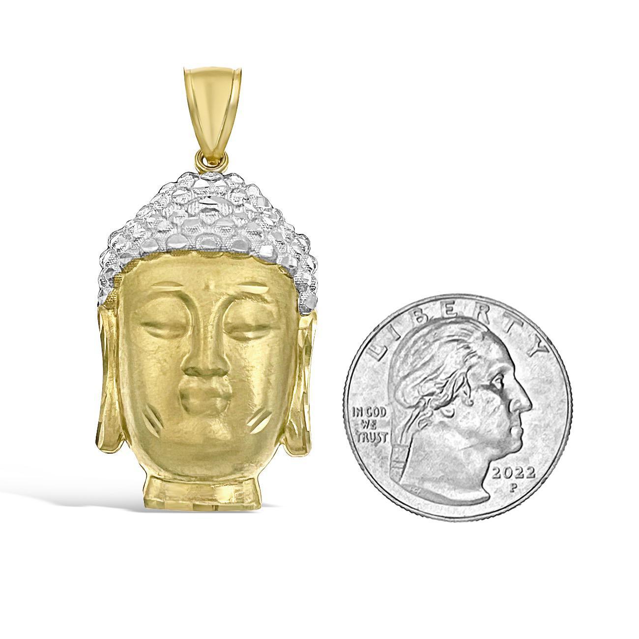 Buddha Head Charm Pendant 10k Yellow White Gold 1.9 inch
