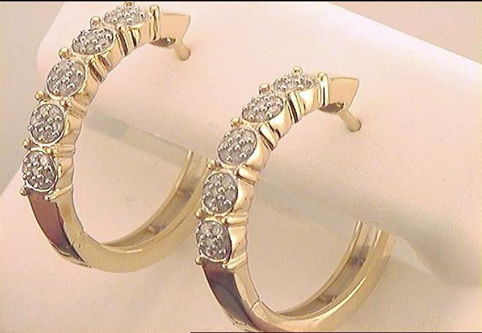 0.20 cttw Round Diamond Hoops Womens Earrings 10k Yellow Gold