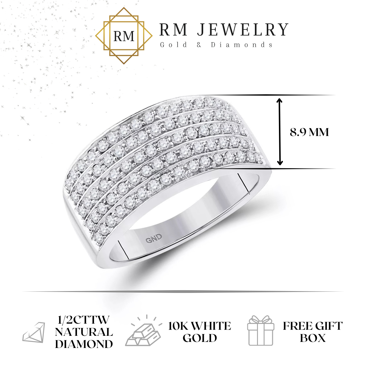 0.50cttw Round Diamond 5 Row Womens Band Ring 10k White Gold Size 7