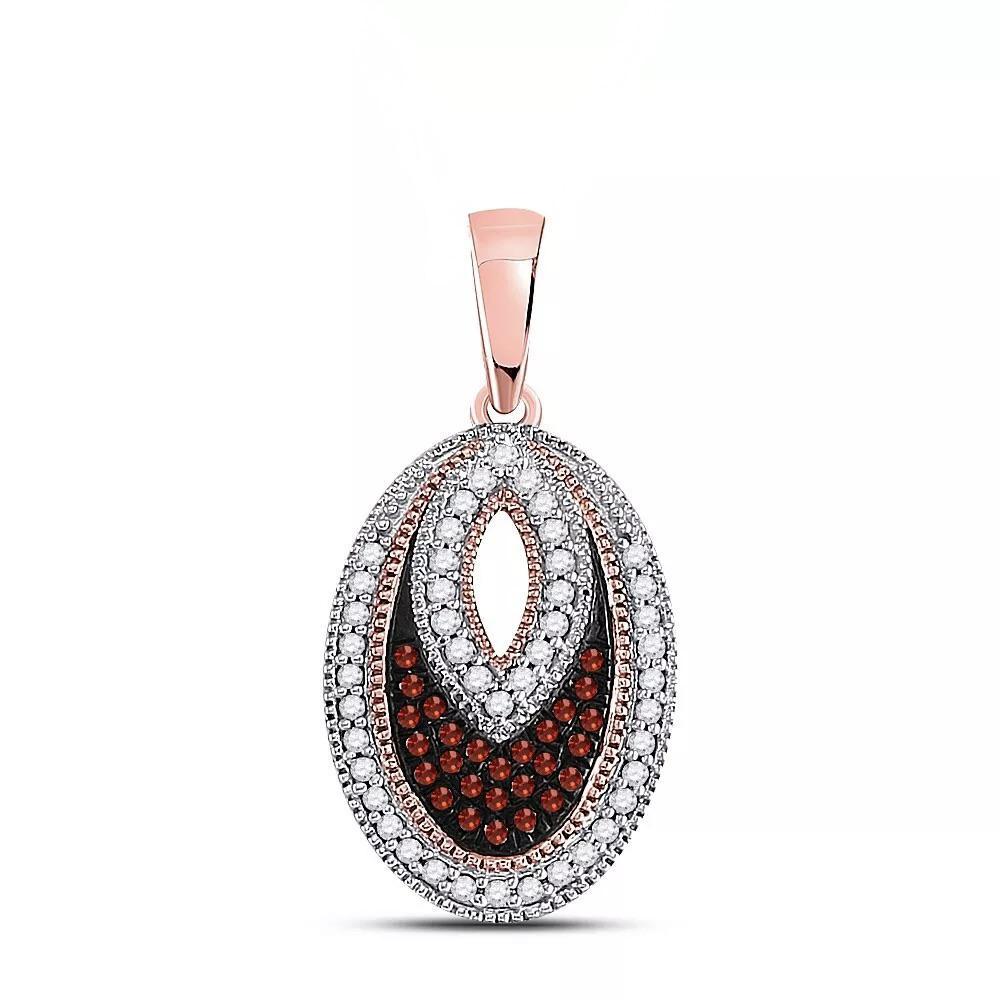 0.20 Cttw Diamond Red Pendant Oval Shape Charm 10k Rose Gold