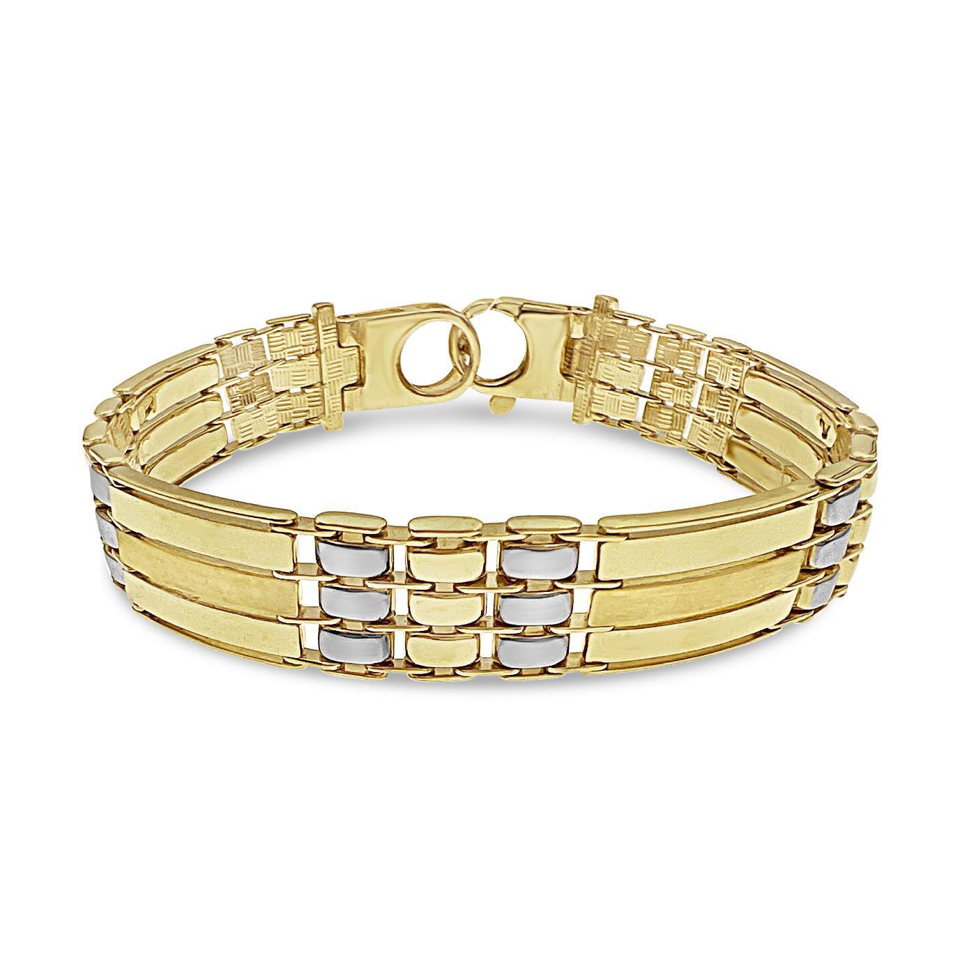 12mm Railroad Link Bracelet Real 10k Two Tone Gold Mens 8.5"