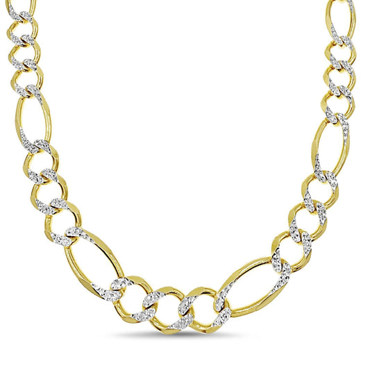 Solid 14k Yellow Gold Figaro Link Chain Pave 12mm Mens Necklace