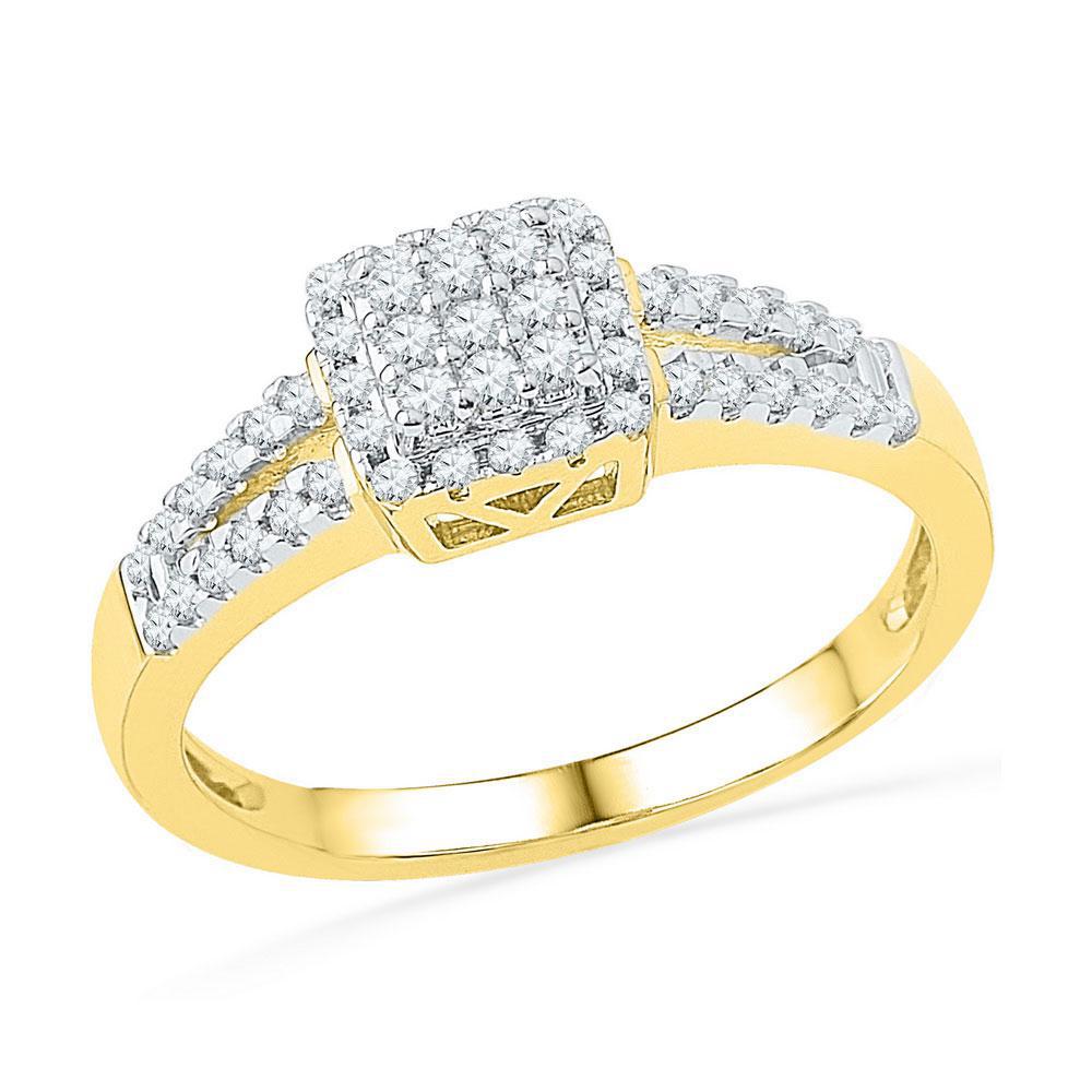 0.25ctw Diamond Cluster Engagement Ring 10K Yellow Gold Square Bridal