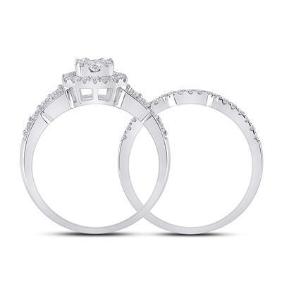 14k White Gold Baguette Cluster Diamond Bridal Wedding Ring Band Set 1 Cttw