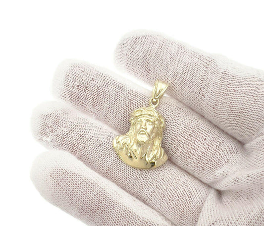 Jesus Head Pendant Charm 10k Yellow Gold 1.2 inch