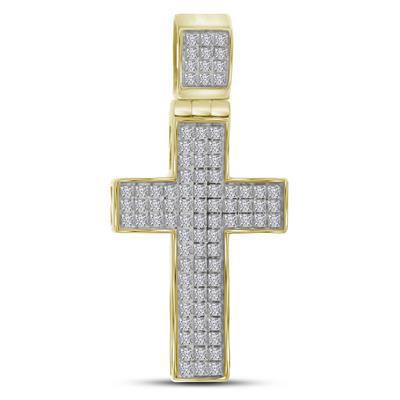 10k Yellow Gold Round Diamond Cross Charm Mens Pendant 0.25Cttw