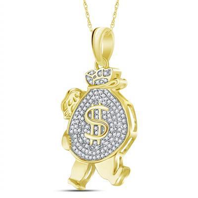 0.25cttw Diamond Money Bag Man Pendant Charm 10k Gold