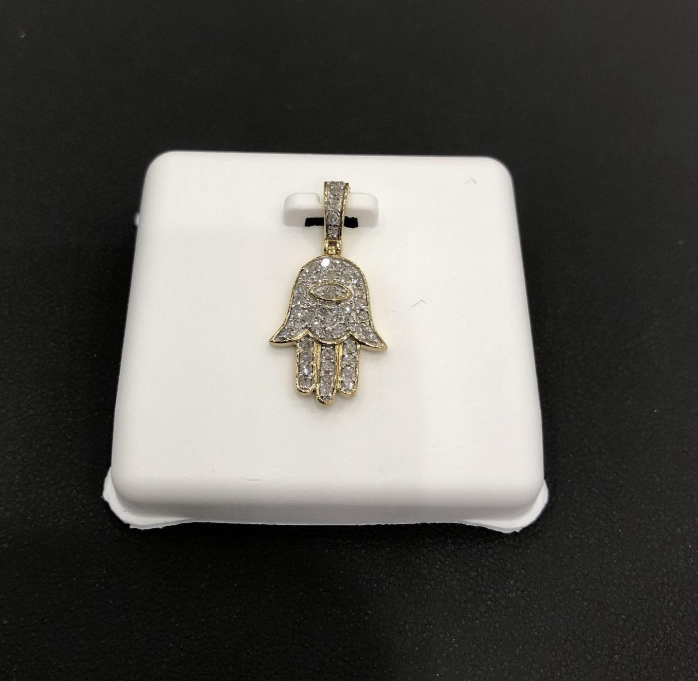 0.25cttw Diamond Hamsa Pendant 10k Yellow Gold Charm