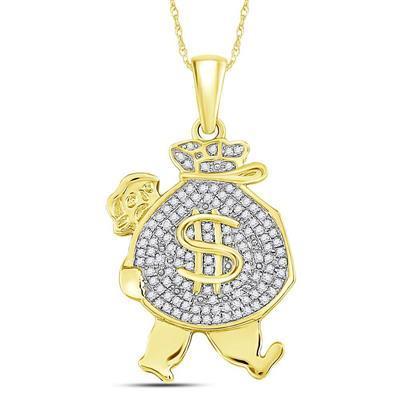 0.25cttw Diamond Money Bag Man Pendant Charm 10k Gold