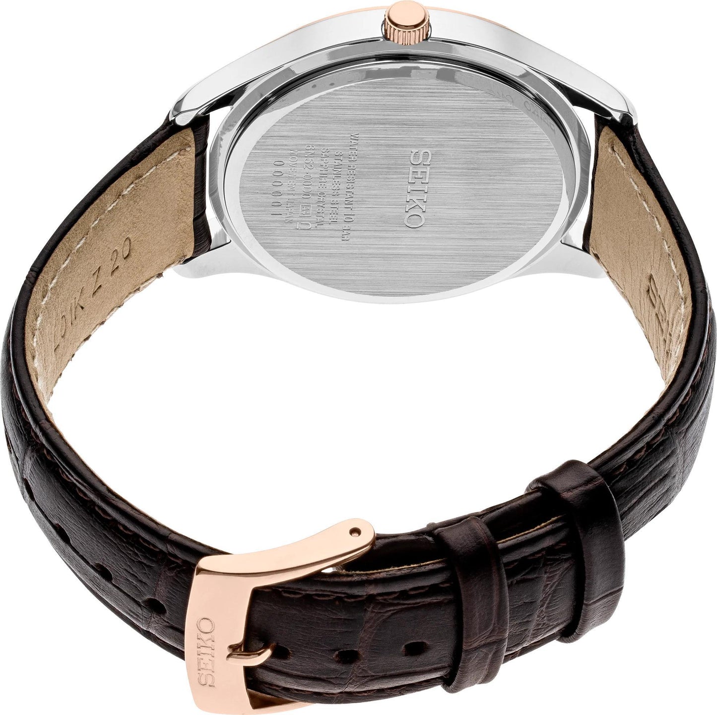 Seiko Essentials Mens Brown Leather Strap Watch SUR422