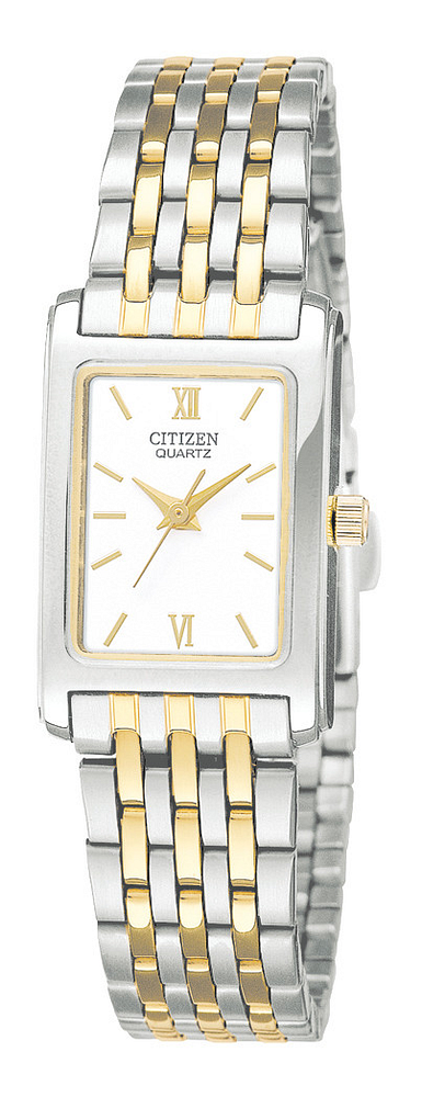 Citizen Quartz Rectangle Two tone White Dial Womens Watch EJ5854-56A