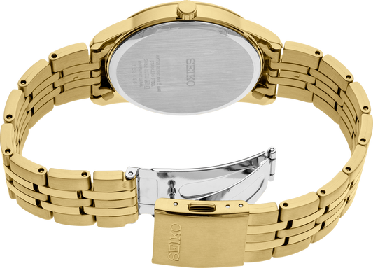 Seiko Essentials Gold Tone Mens Champagne Dial Watch SUR442