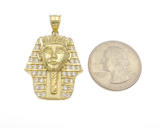 Pharaoh Egyptian King Tut Pendant Charm 10k Yellow Gold 1.6 inch
