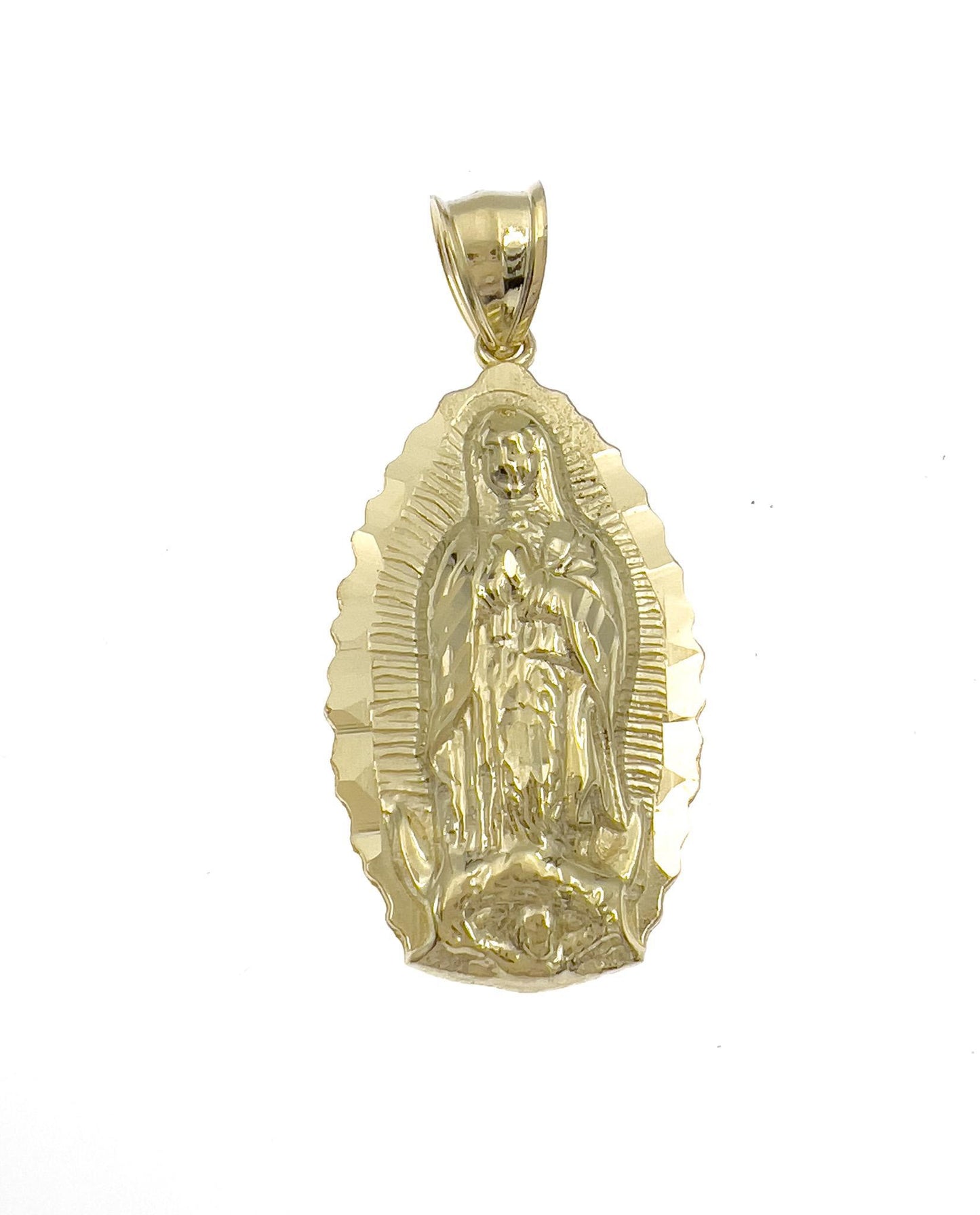 Lady Guadalupe Virgin Mary Pendant Charm Real 10k Yellow Gold 1.6 inch
