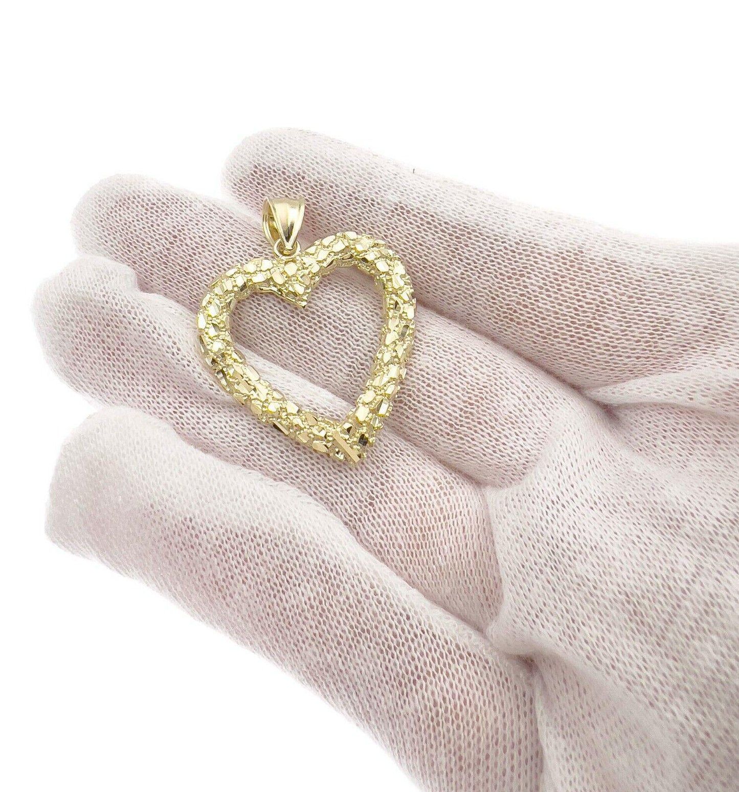 Heart Nugget Pendant Charm 10k Yellow Gold 1.5 inch