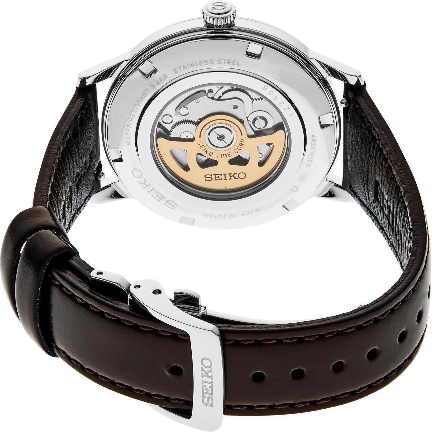 Seiko Presage Automatic Mens Watch Brown Dial Leather Band Cocktail Time SRPJ17