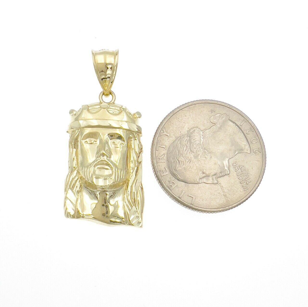 10k Yellow Gold Jesus Head Crown Pendant Charm 1.4"