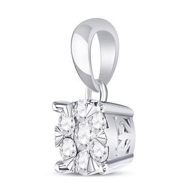 0.25 Cttw Round Diamond Flower Cluster Charm Pendant 14k White Gold