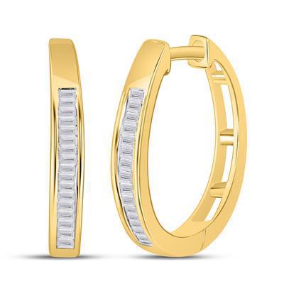 0.20 cttw Diamond Baguette Hoop Earrings 10k Yellow Gold