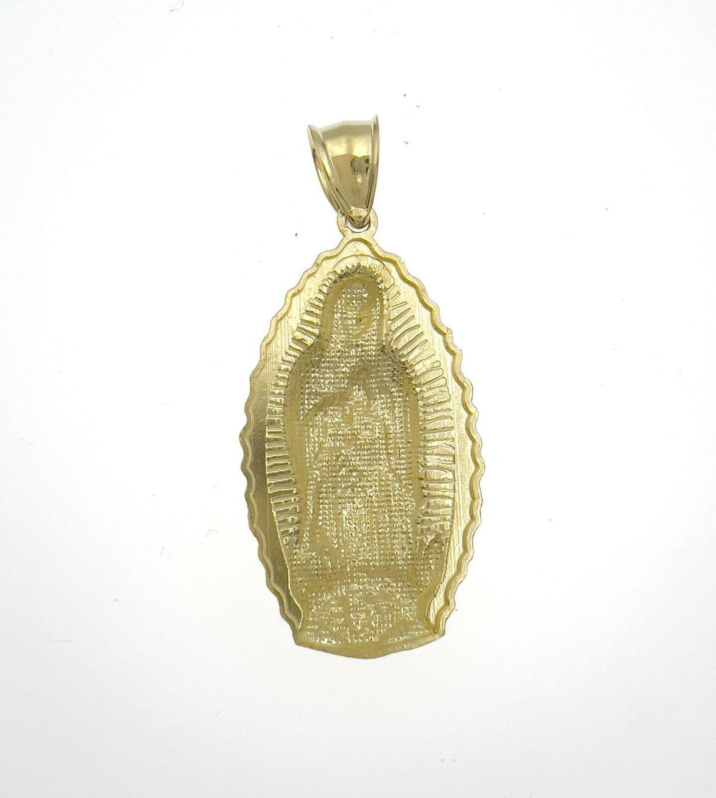 Lady Guadalupe Virgin Mary Pendant Charm Real 10k Yellow Gold 1.6 inch
