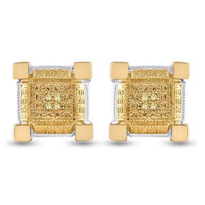 Diamond Stud Mens Earrings Square Gold Plated 925 Sterling Silver Screw Back
